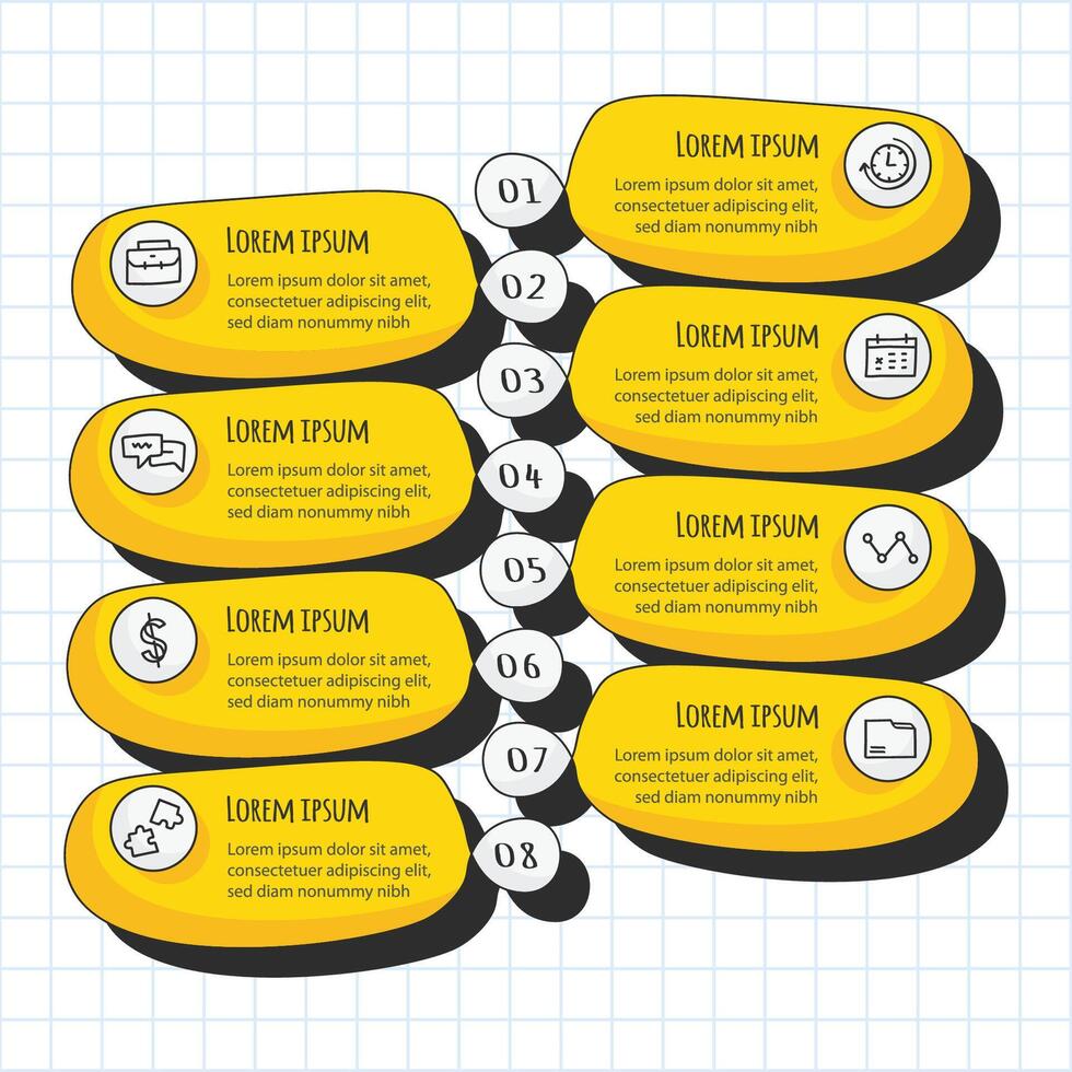 Creative infographic design showcasing eight distinct sections with icons and text for information display vector