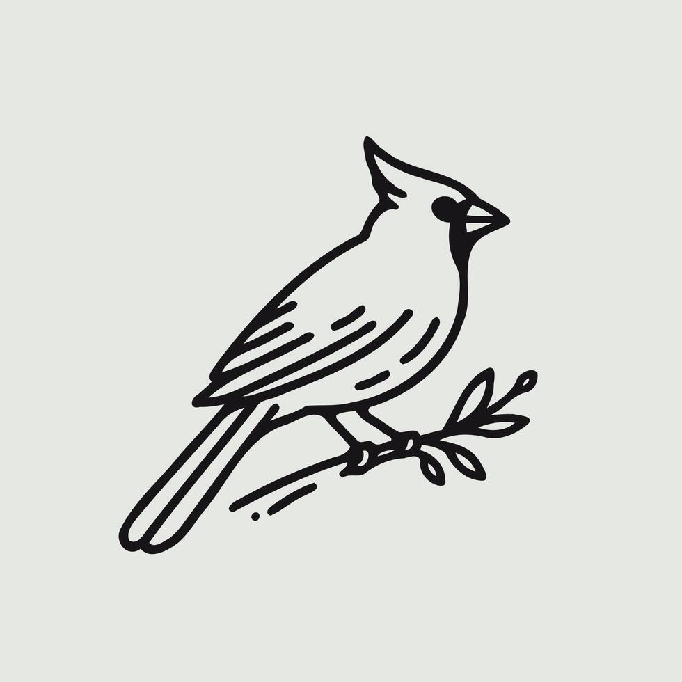 A black and white drawing of a cardinal bird vector