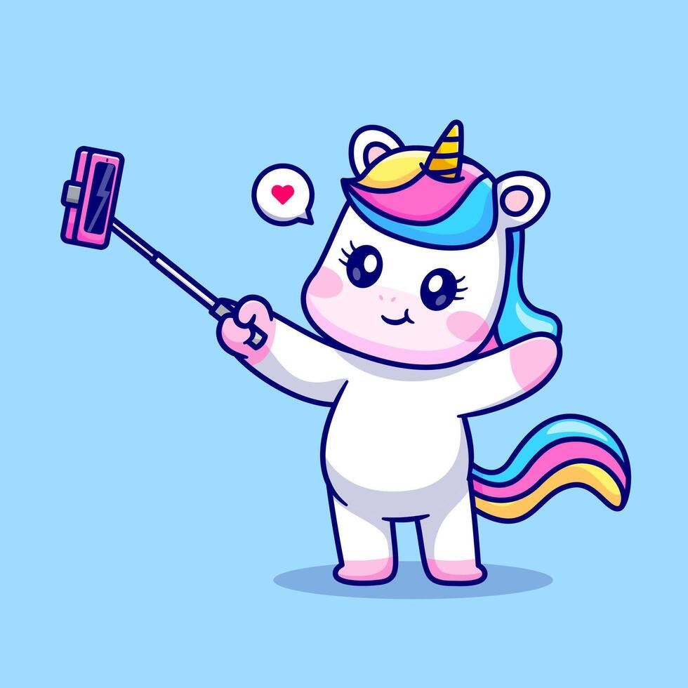 Cute Unicorn Taking Selfie With Phone Cartoon vector