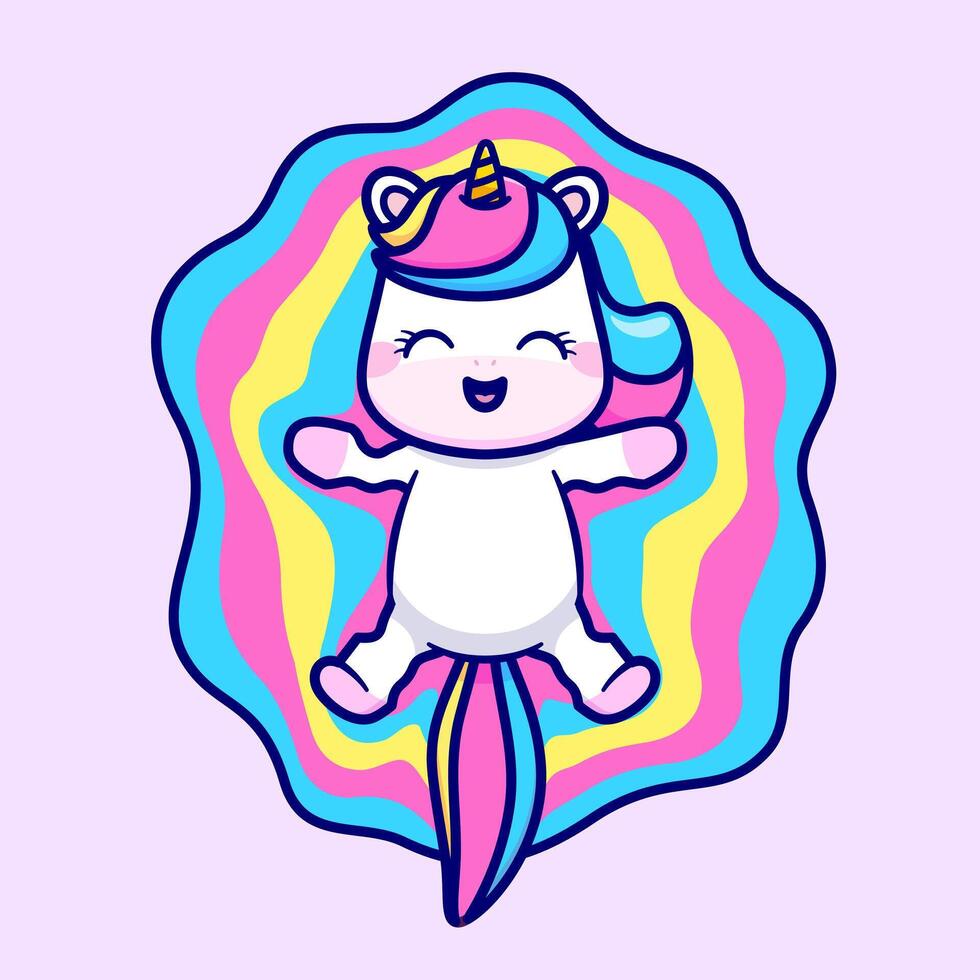 Cute Unicorn Playing With Rainbow Puddle Cartoon vector