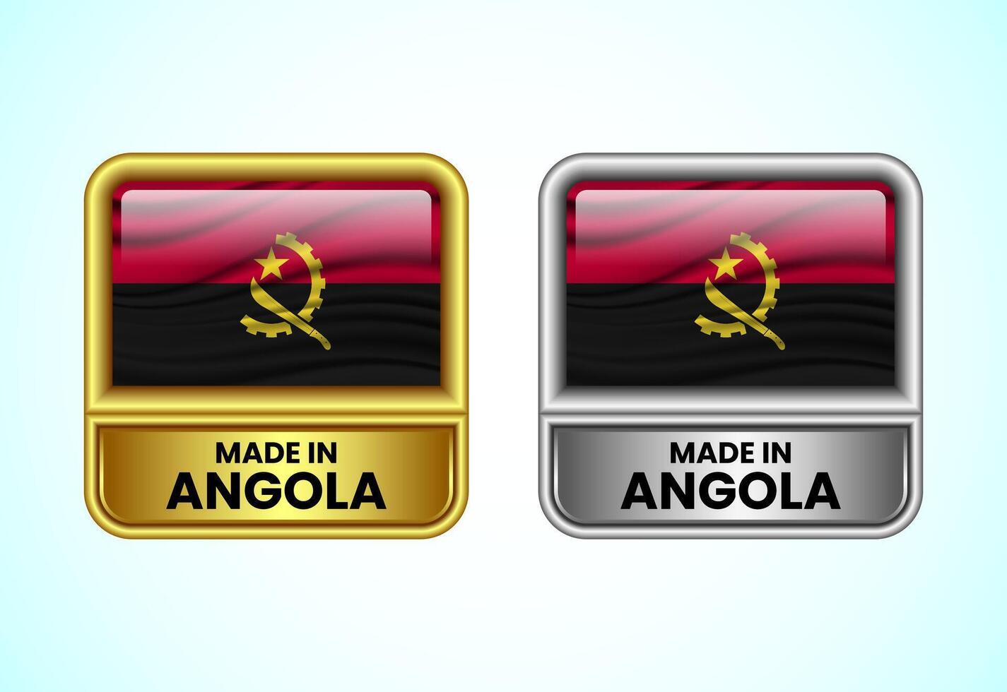 Made in Angola label icon in gold and silver color. Flag icon set for business vector