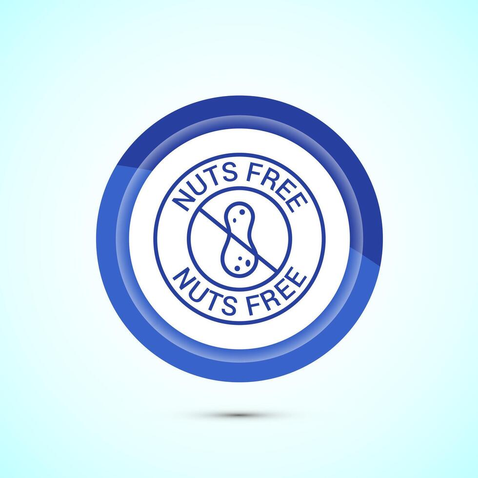 Peanuts free icon, No nuts label. Allergen free logo illustration, Blue Color Button Design vector