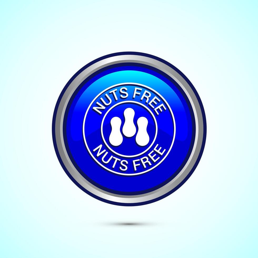Peanuts free icon, No nuts label. Allergen free logo illustration, Blue Color Round Button Design vector