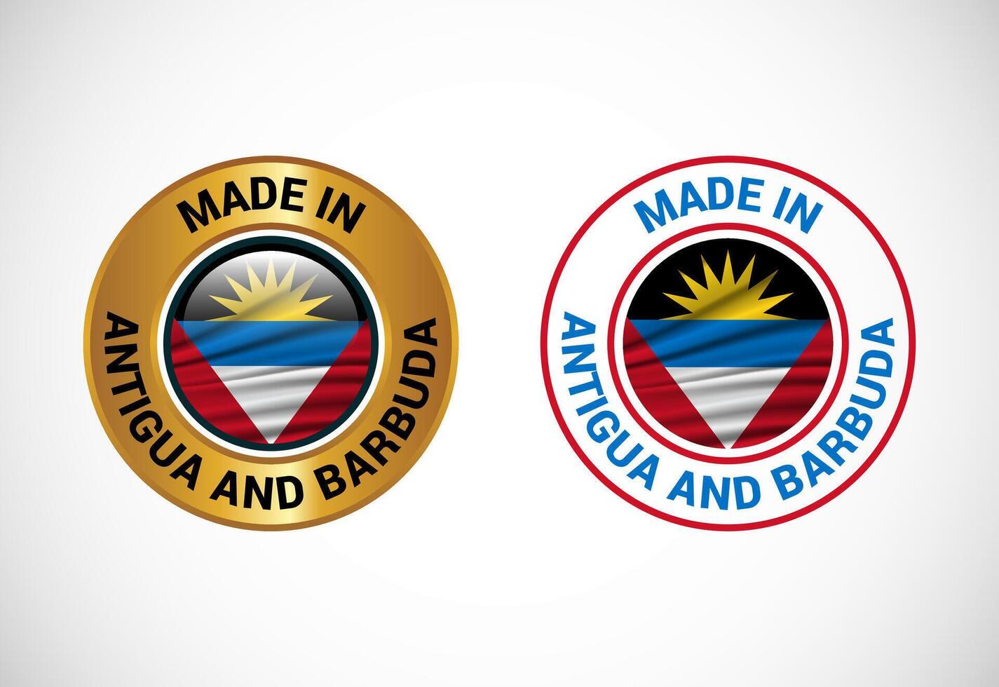 Made in Antigua and Barbuda label icon with flag. Icon set for business, badge, seal, sticker, logo, and symbol vector