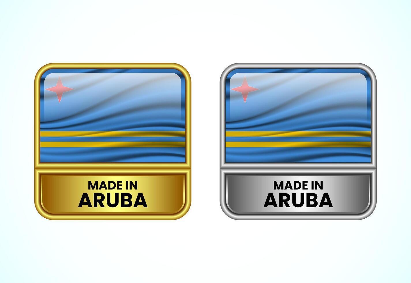 Made in Aruba label icon in gold and silver color. Flag icon set for business vector