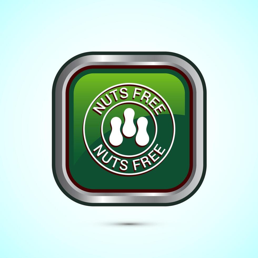 Peanuts free icon, No nuts label. Allergen free logo illustration, Green Color Square Button Design vector