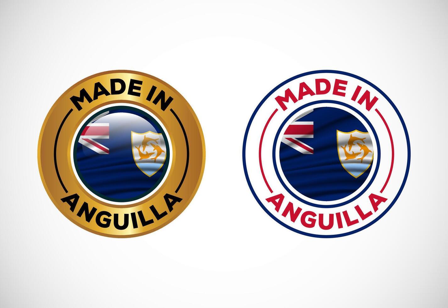 Made in Anguilla label icon with flag. Icon set for business, badge, seal, sticker, logo, and symbol vector