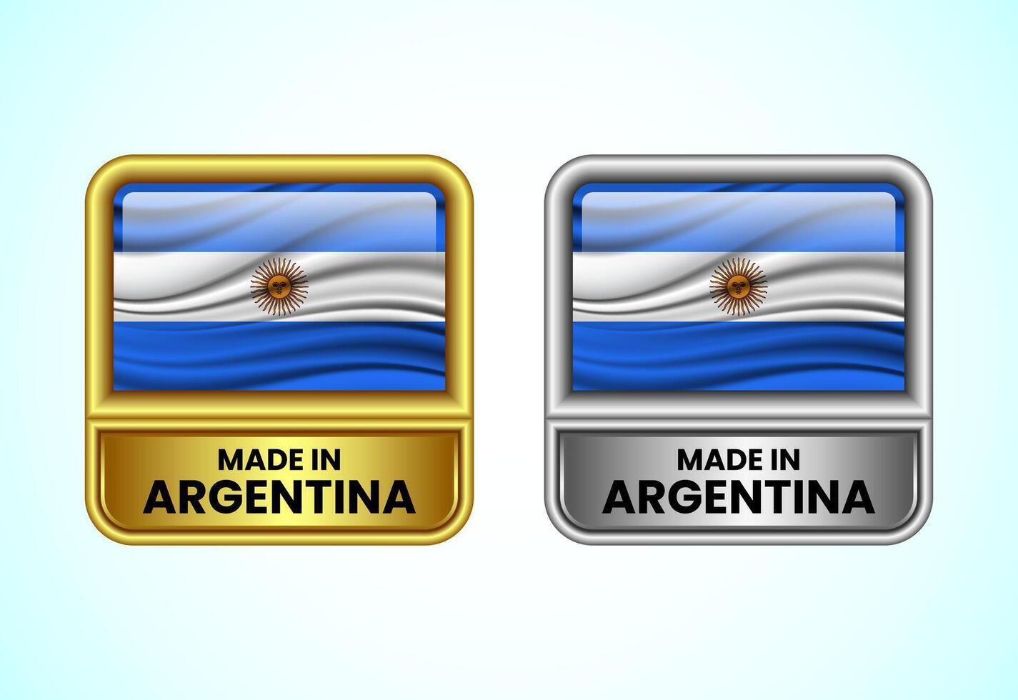 Made in Argentina label icon in gold and silver color. Flag icon set for business vector