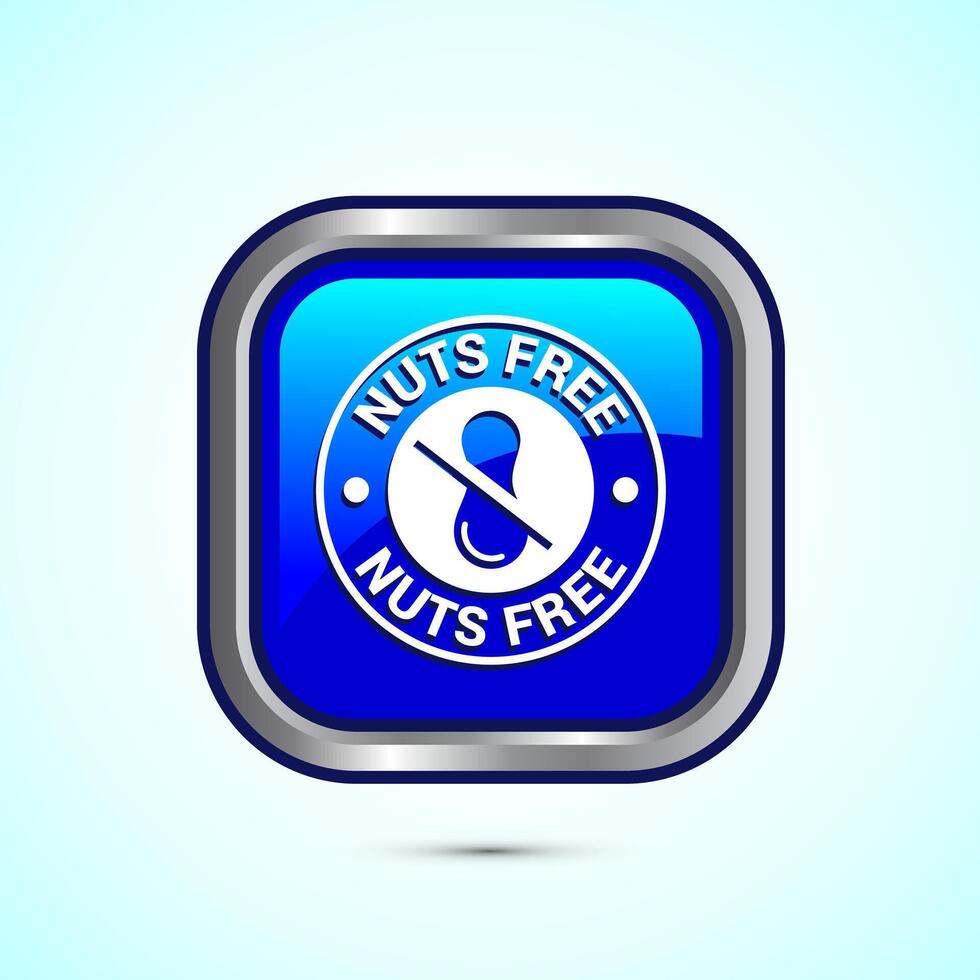 Peanuts free icon, No nuts label. Allergen free logo illustration, Blue Color Square Button Design vector