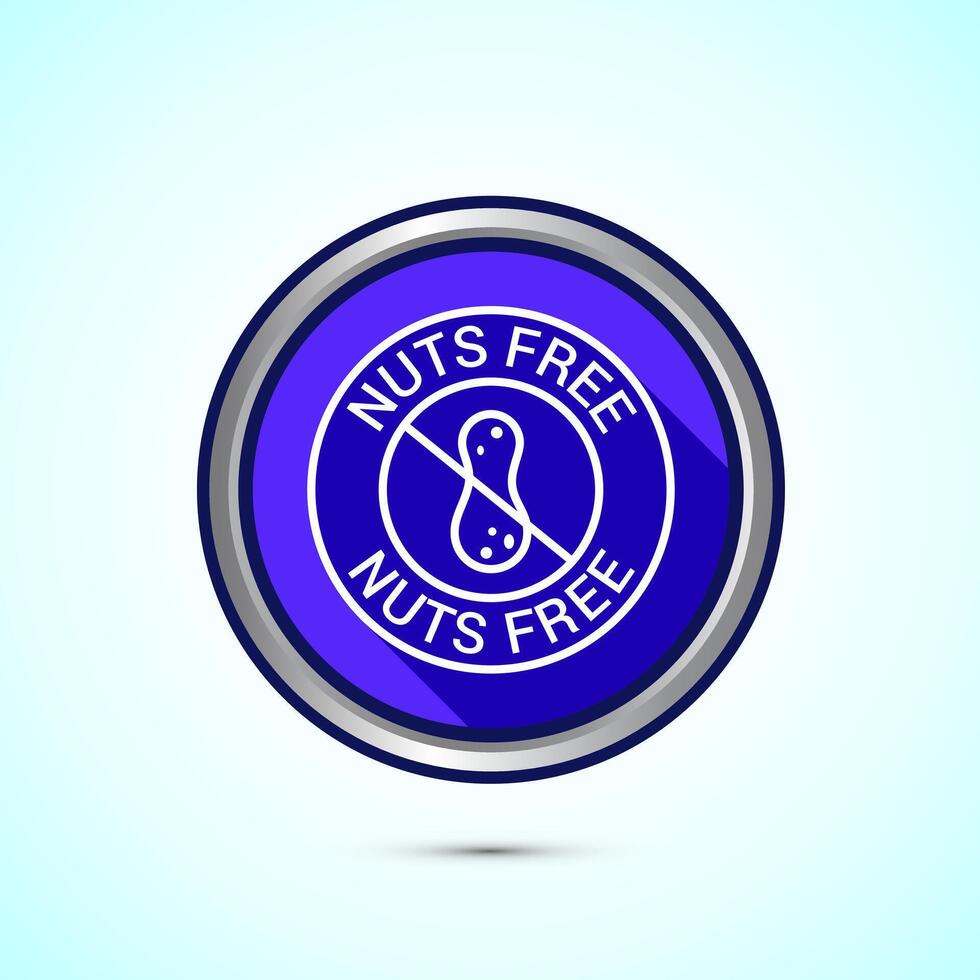 Peanuts free icon, No nuts label. Allergen free logo illustration, Blue Shadow Button Design vector