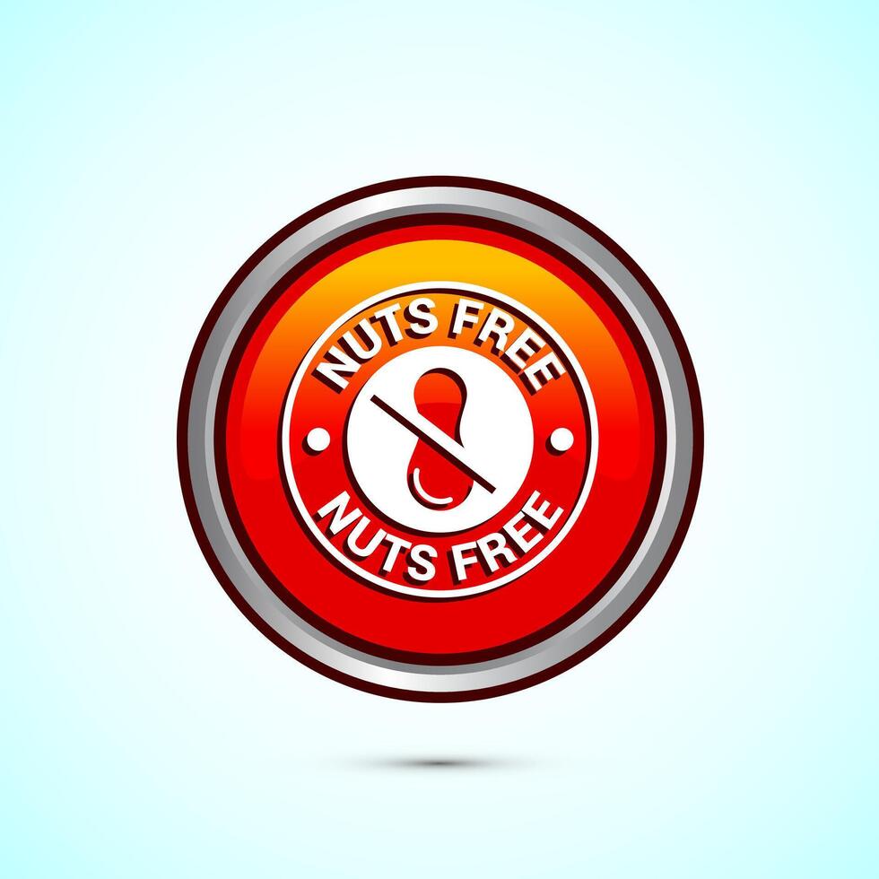 Peanuts free icon, No nuts label. Allergen free logo illustration, Orange Color Round Button Design vector