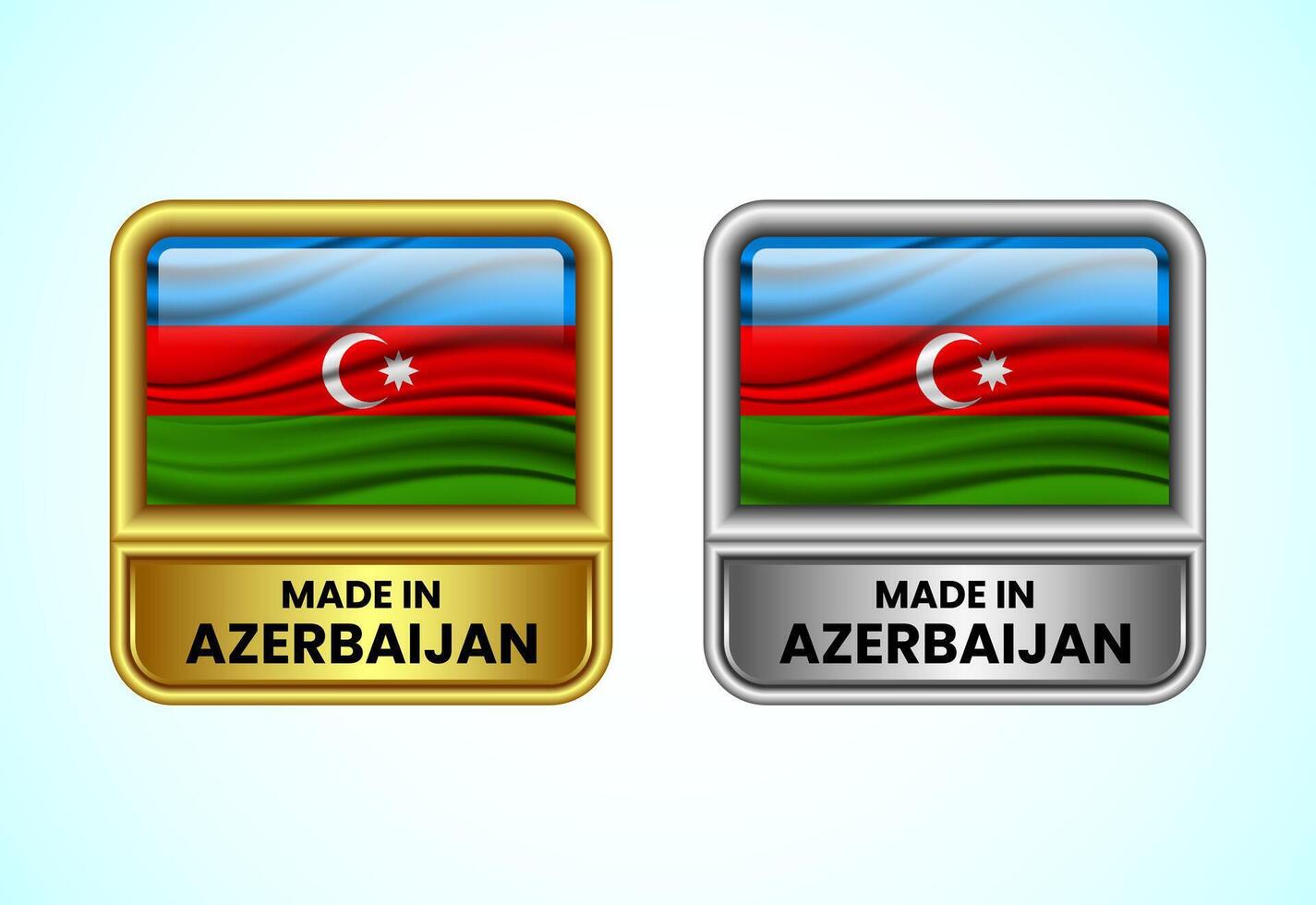 Made in Azerbaijan label icon in gold and silver color. Flag icon set for business vector