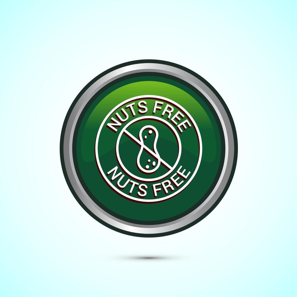 Peanuts free icon, No nuts label. Allergen free logo illustration, Green Color Round Button Design vector