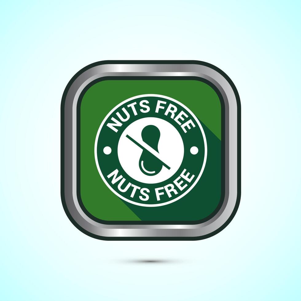Peanuts free icon, No nuts label. Allergen free logo illustration, Green Shadow Button Design vector