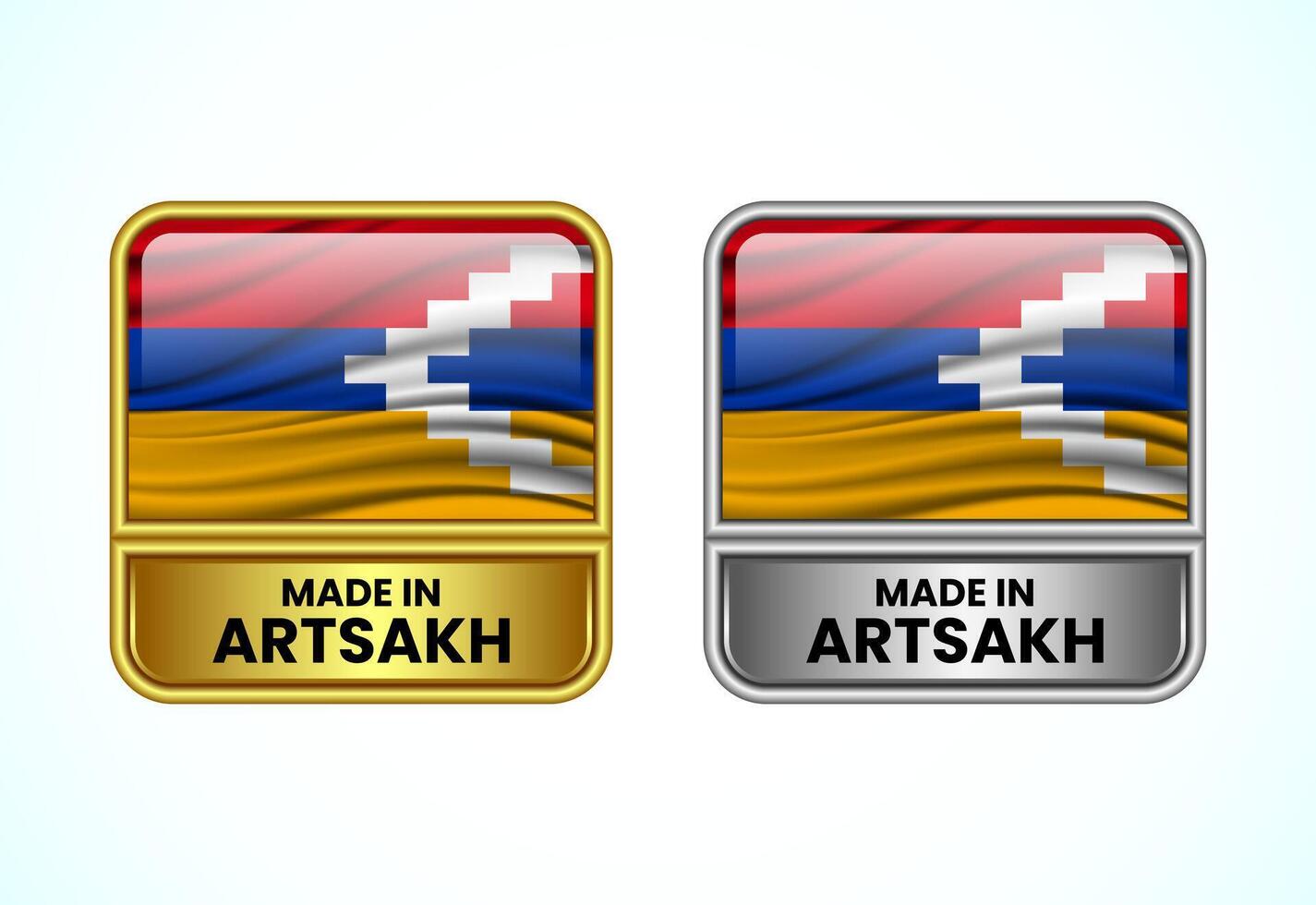 Made in Artsakh label icon in gold and silver color. Flag icon set for business vector