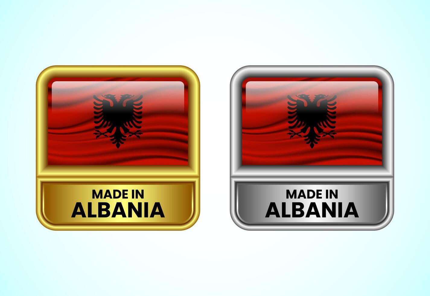 Made in Albania label icon in gold and silver color. Flag icon set for business vector