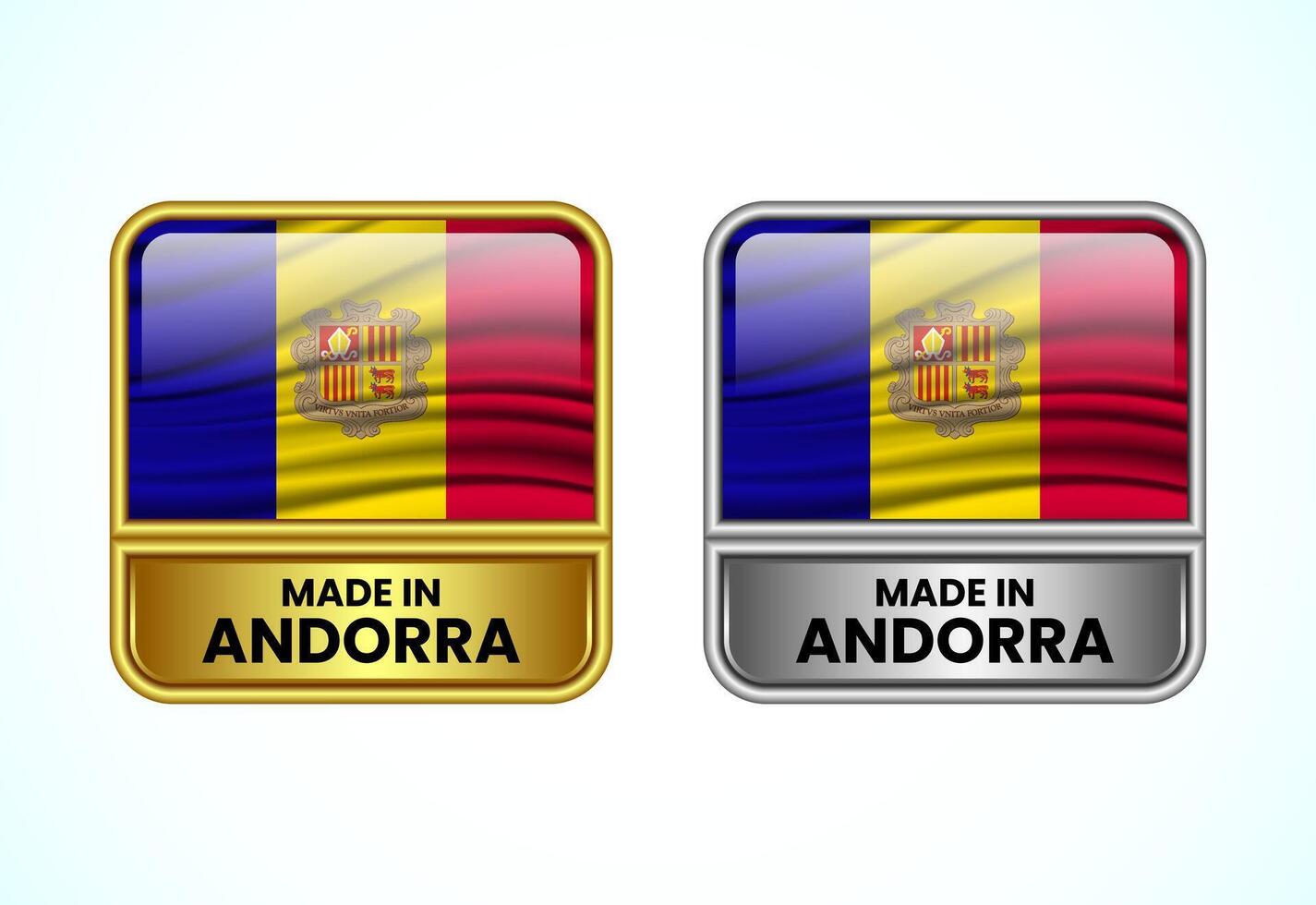 Made in Andorra label icon in gold and silver color. Flag icon set for business vector