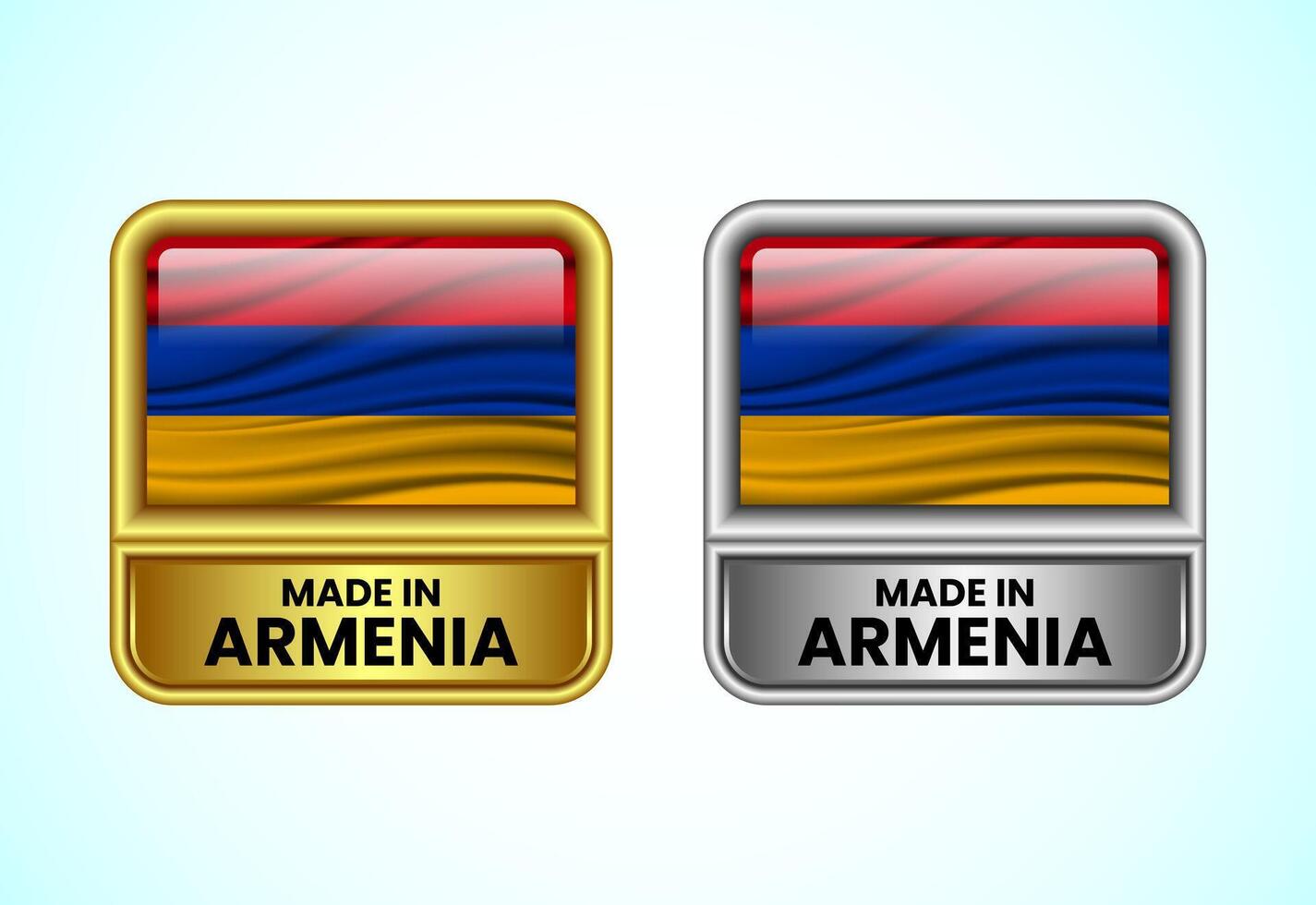 Made in Armenia label icon in gold and silver color. Flag icon set for business vector