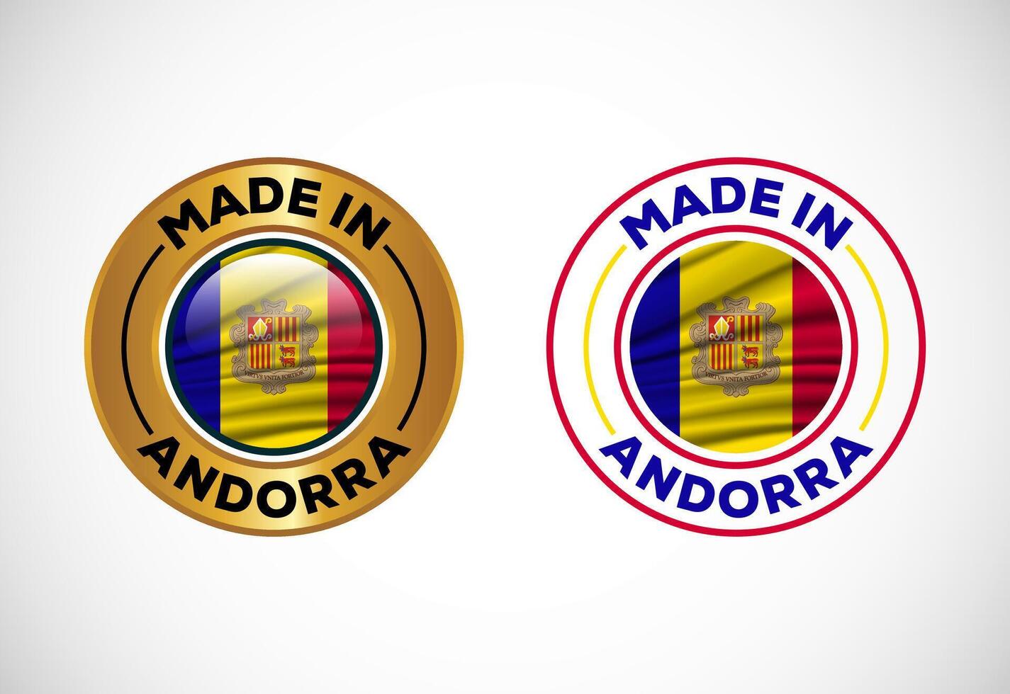 Made in Andorra label icon with flag. Icon set for business, badge, seal, sticker, logo, and symbol vector