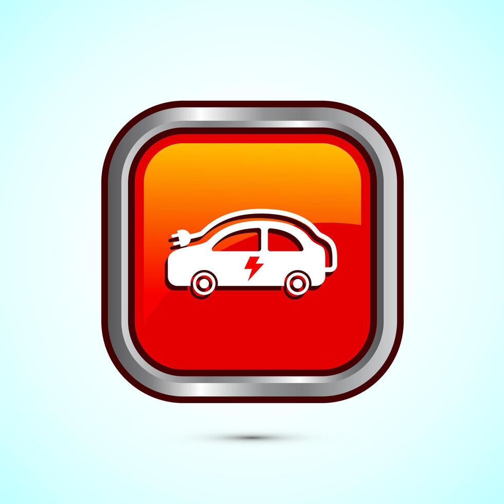 Electric car icon design illustration. Car charging station sign symbol, Orange Color Square Button Design vector