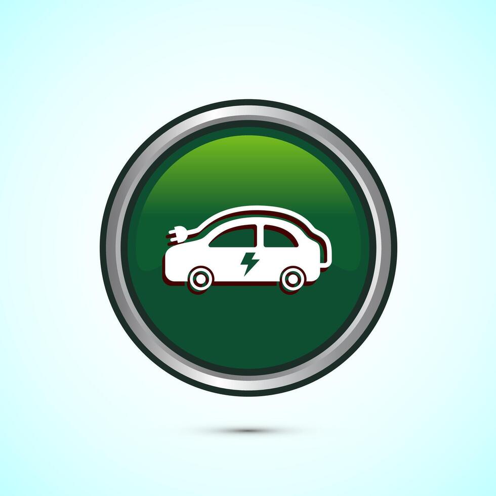 Electric car icon design illustration. Car charging station sign symbol, Green Color Round Button Design vector