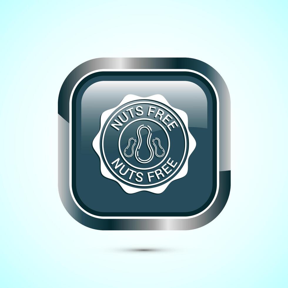 Peanuts free icon, No nuts label. Allergen free logo illustration, Gray Color Square Button Design vector