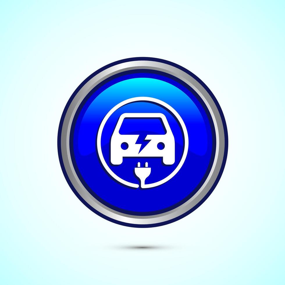 Electric car icon design illustration. Car charging station sign symbol, Blue Color Round Button Design vector