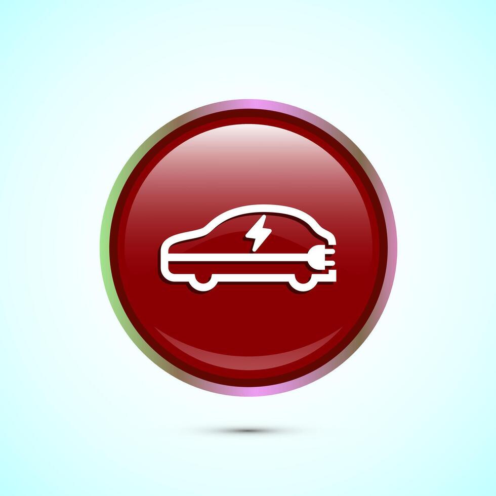 Electric car icon design illustration. Car charging station sign symbol, Red Color Round Button Design vector