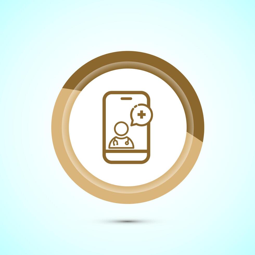Online healthcare icon design, Virtual medical service sign, Gold Color Button Design vector