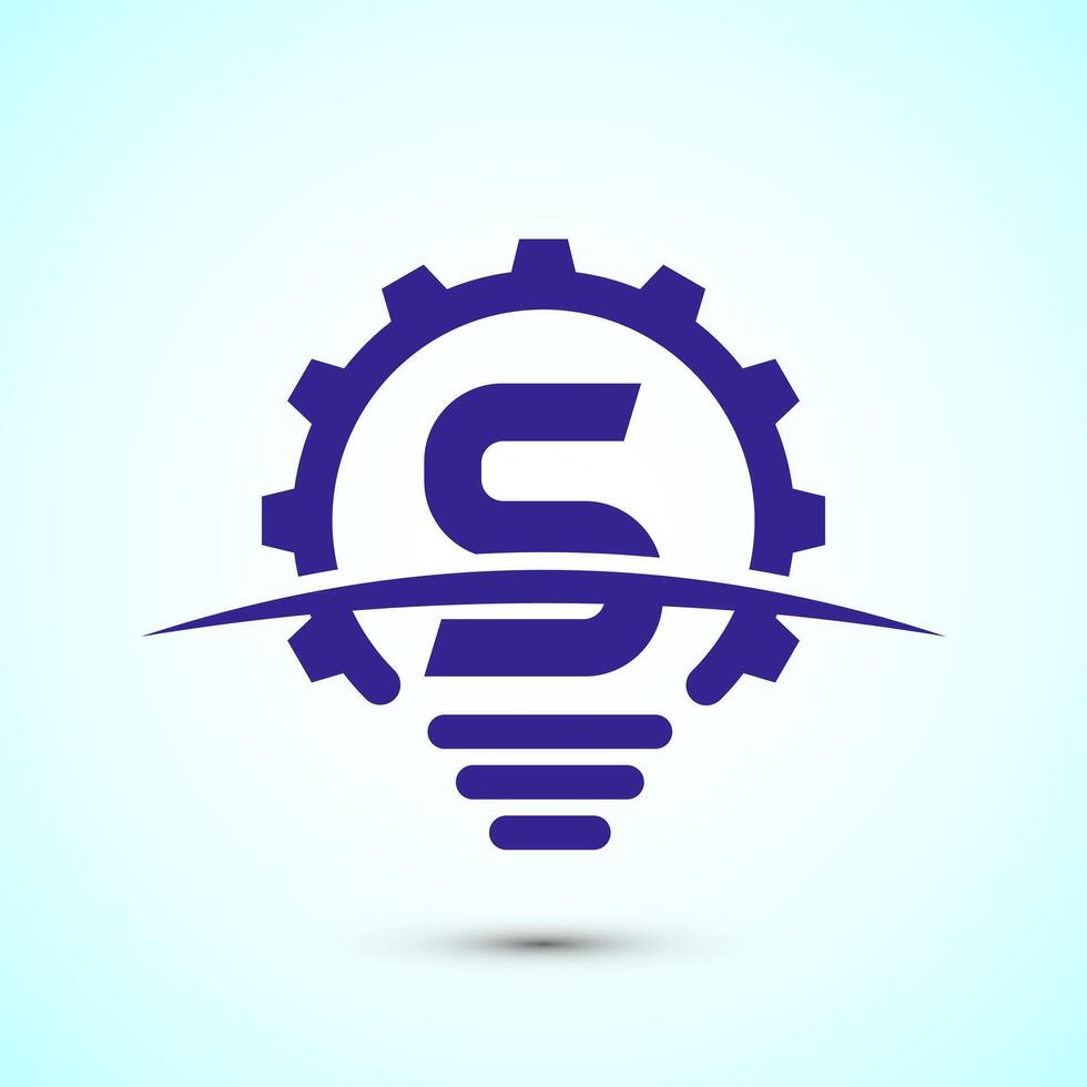 English alphabet S with electric bulb and gear sign. Creative idea logo concept vector