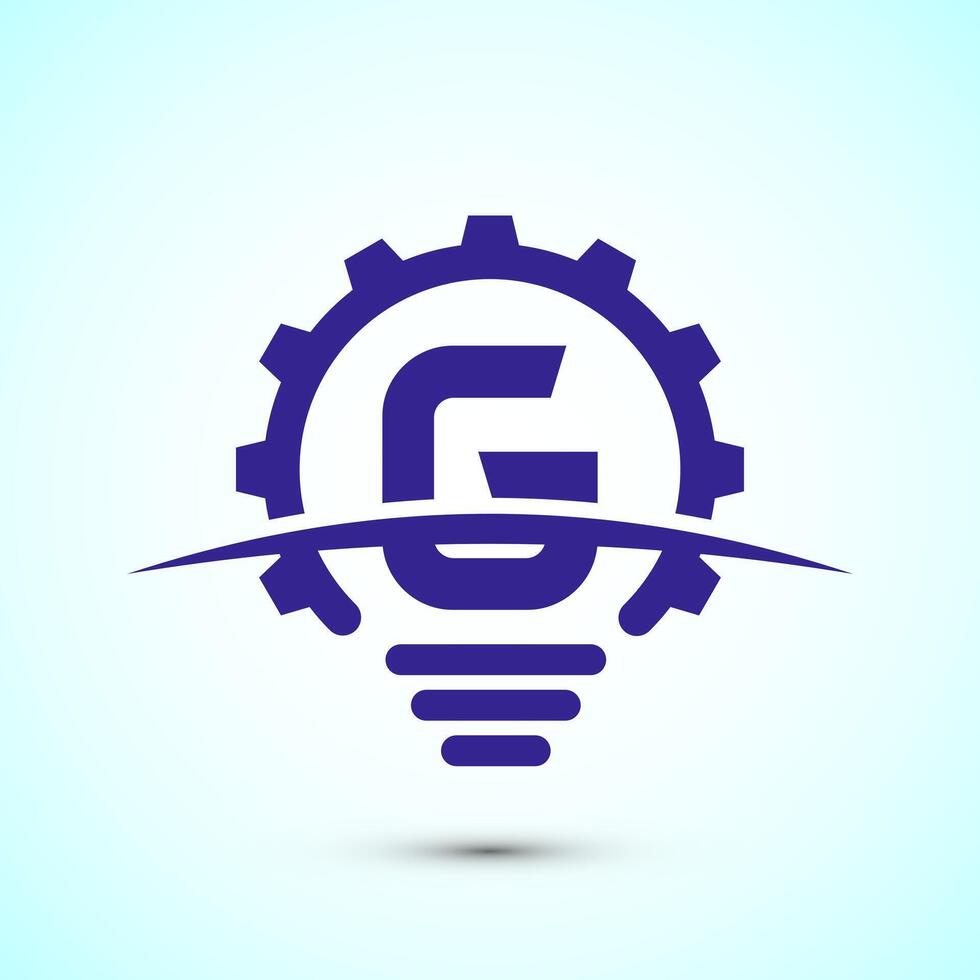 English alphabet G with electric bulb and gear sign. Creative idea logo concept vector