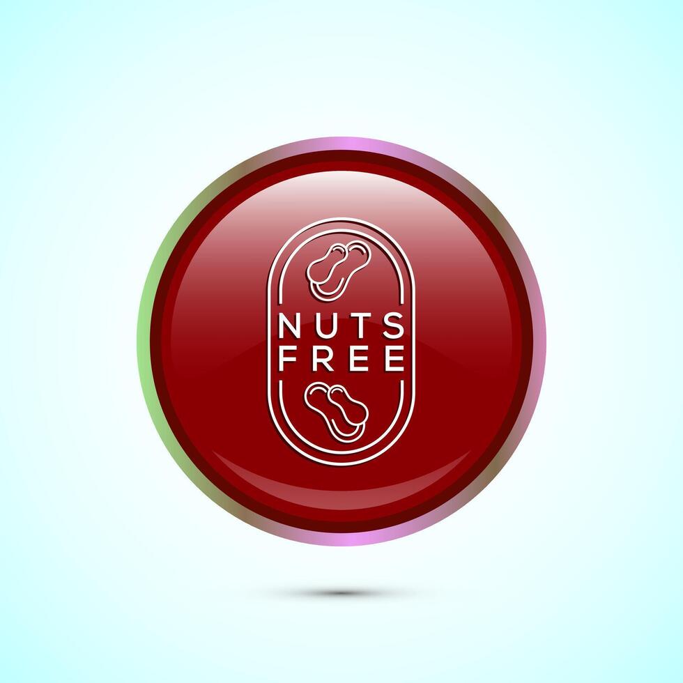 Peanuts free icon, No nuts label. Allergen free logo illustration, Red Color Round Button Design vector