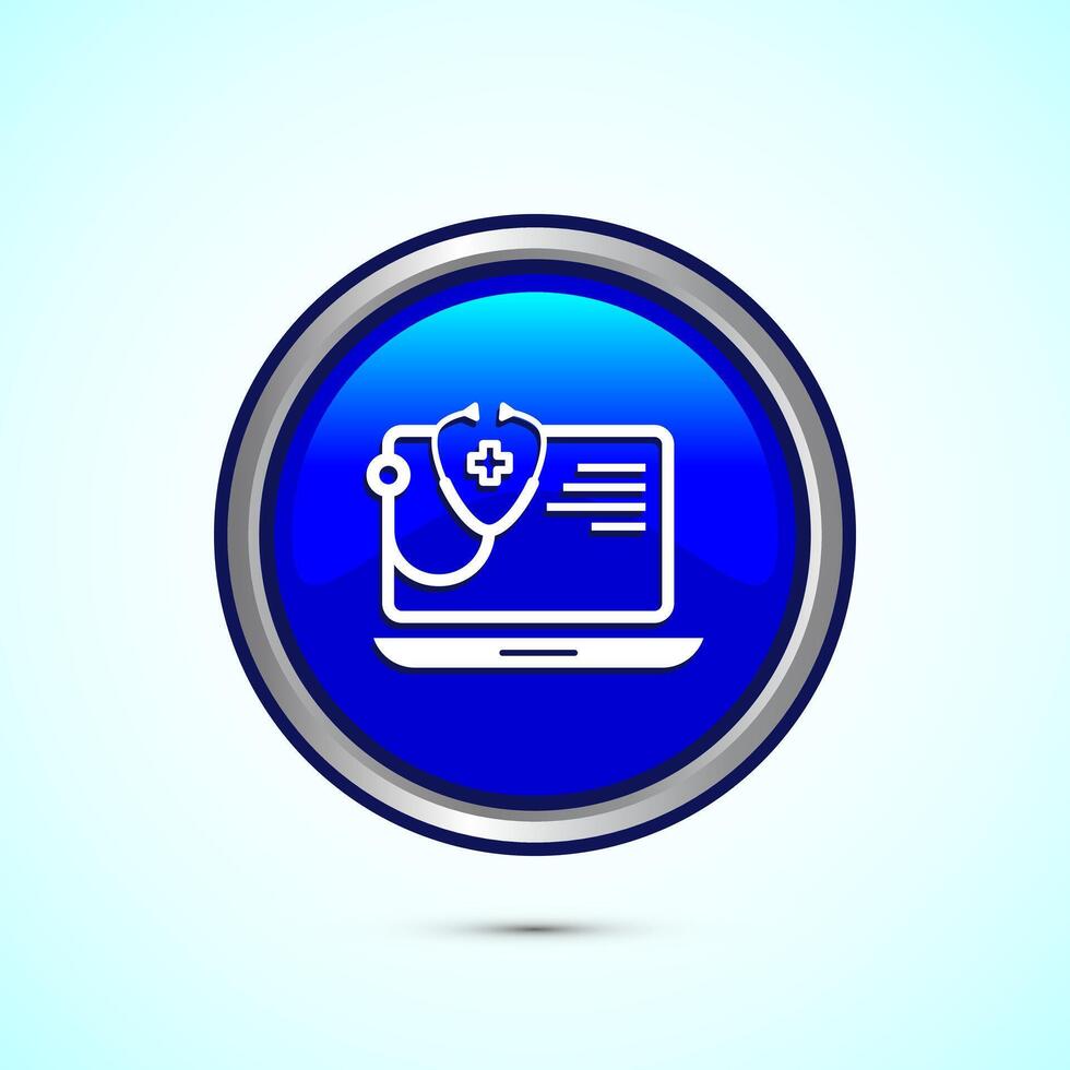 Online healthcare icon design, Virtual medical service sign, Blue Color Round Button Design vector