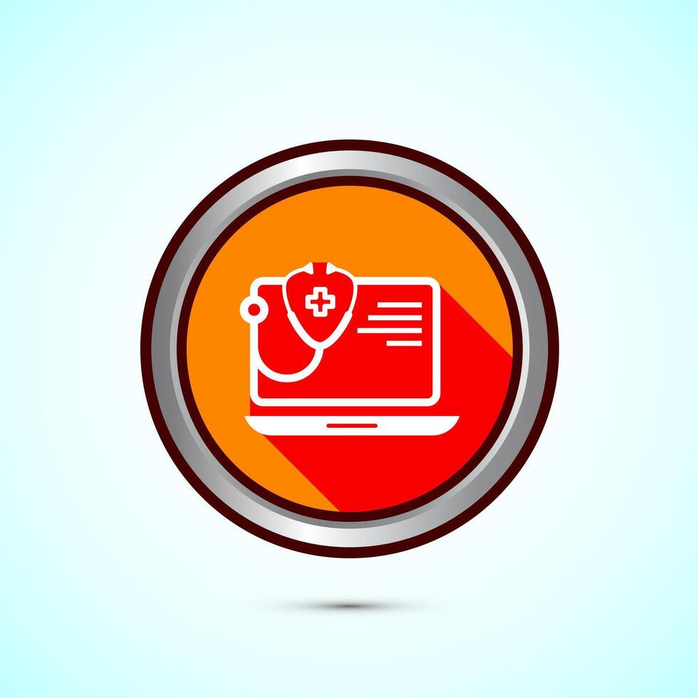 Online healthcare icon design, Virtual medical service sign, Orange Shadow Button Design vector