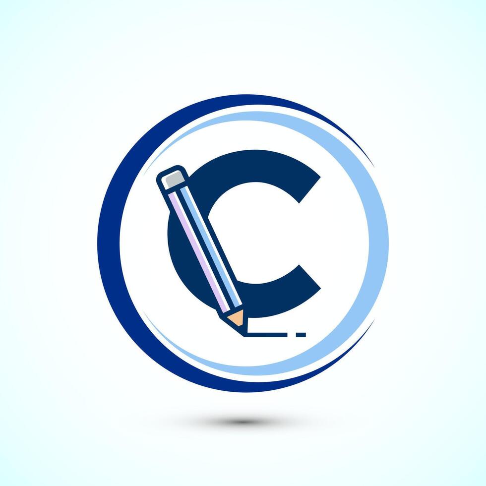 Initial alphabet C with a pencil icon. Logo for education, student or corporate identity vector