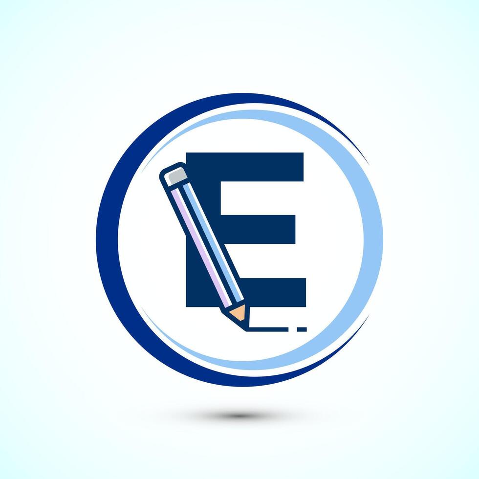 Initial alphabet E with a pencil icon. Logo for education, student or corporate identity vector