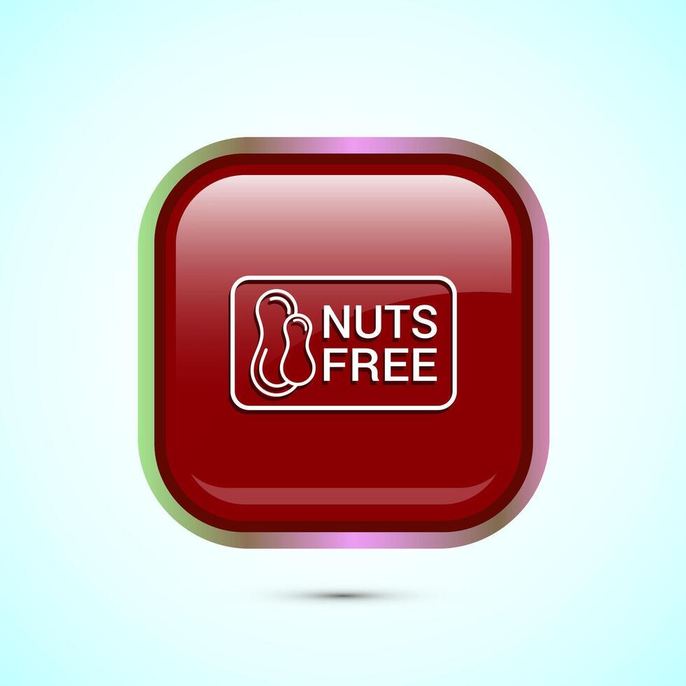 Peanuts free icon, No nuts label. Allergen free logo illustration, Red Color Square Button Design vector