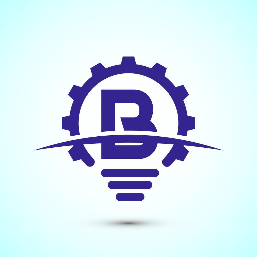 English alphabet B with electric bulb and gear sign. Creative idea logo concept vector