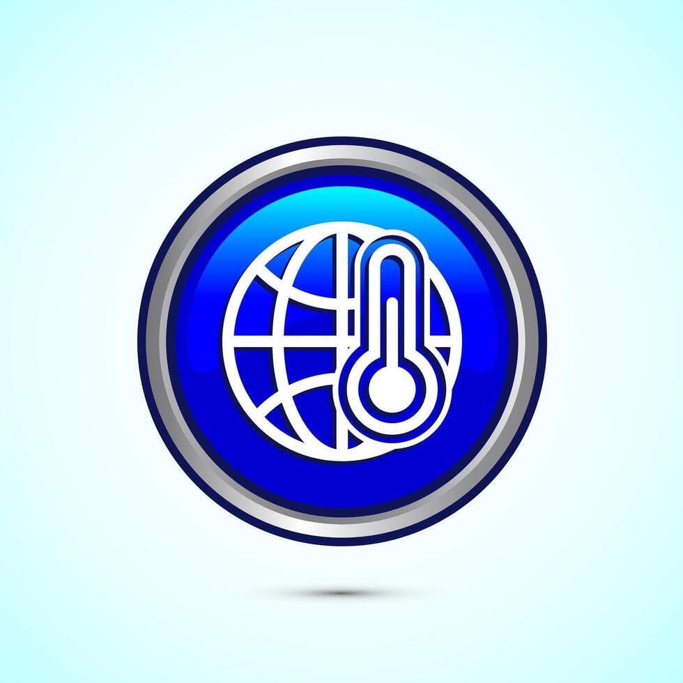 Climate change icon design, Global warming, Earth temperature icon, Blue Color Round Button Design vector