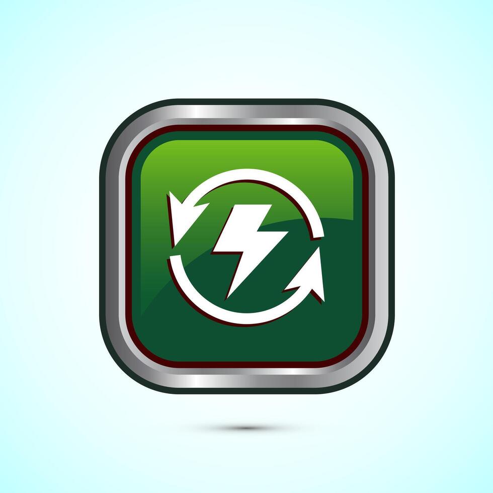 Renewable energy icon design illustration. Renewable power sign symbol, Green Color Square Button Design vector