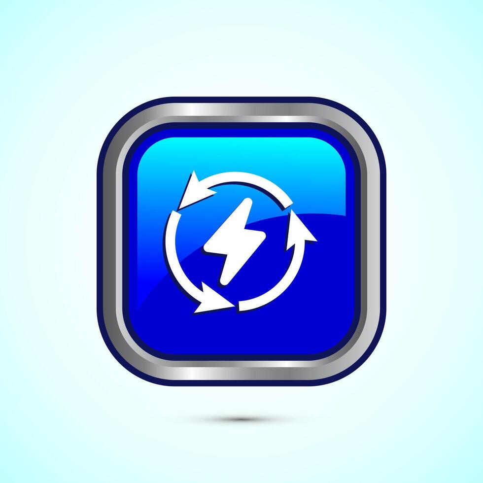 Renewable energy icon design illustration. Renewable power sign symbol, Blue Color Square Button Design vector