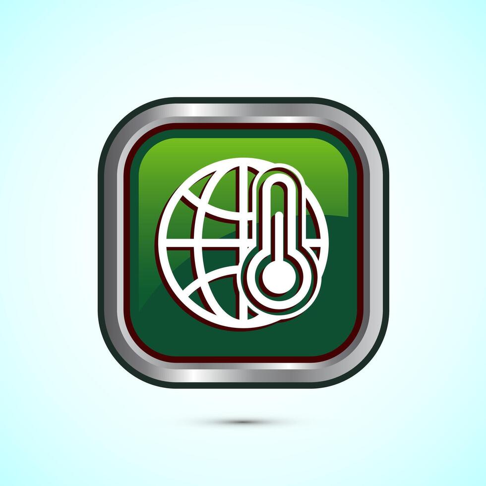Climate change icon design, Global warming, Earth temperature icon, Green Color Square Button Design vector