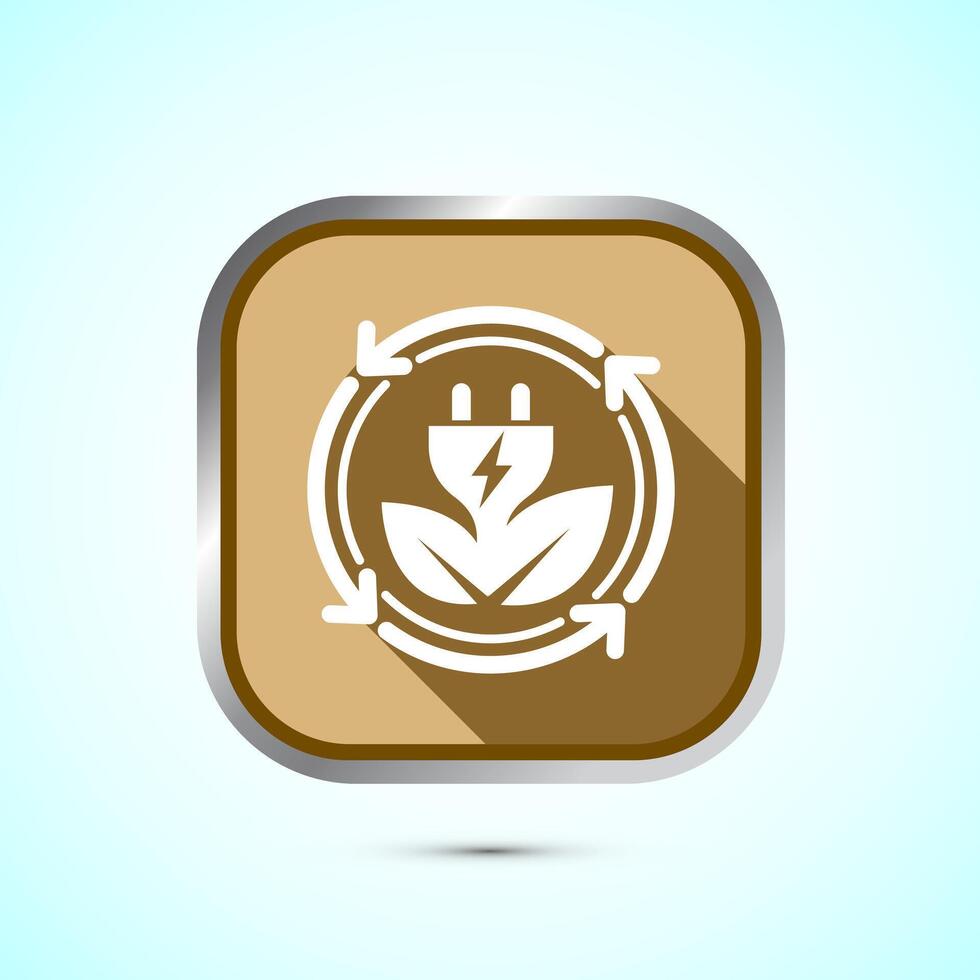 Renewable energy icon design illustration. Renewable power sign symbol, Gold Shadow Button Design vector