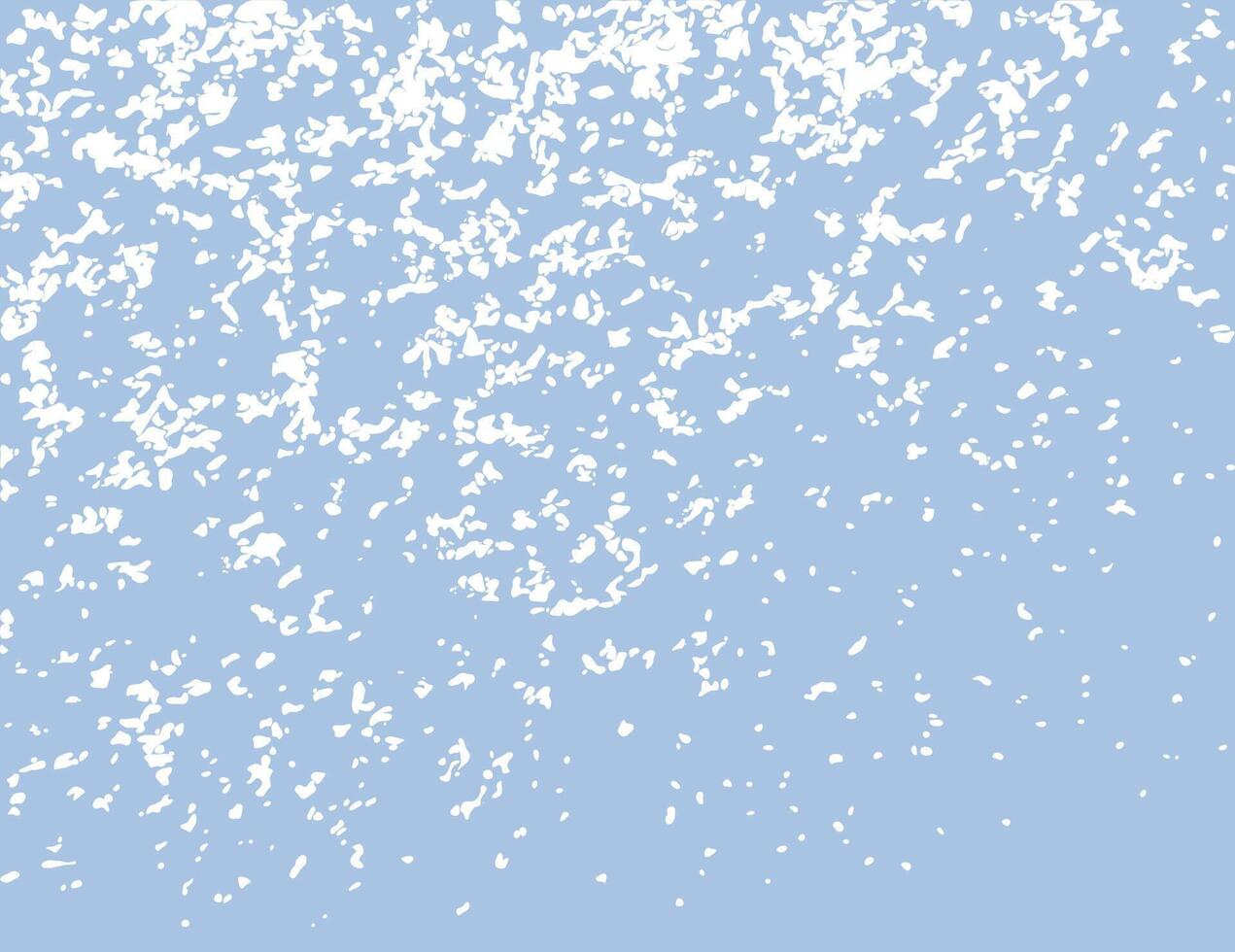 Heavy snowfall abstract texture on blue background. Fading white pattern with snow-like random particles. Falling snow grunge overlay for design or illustration vector