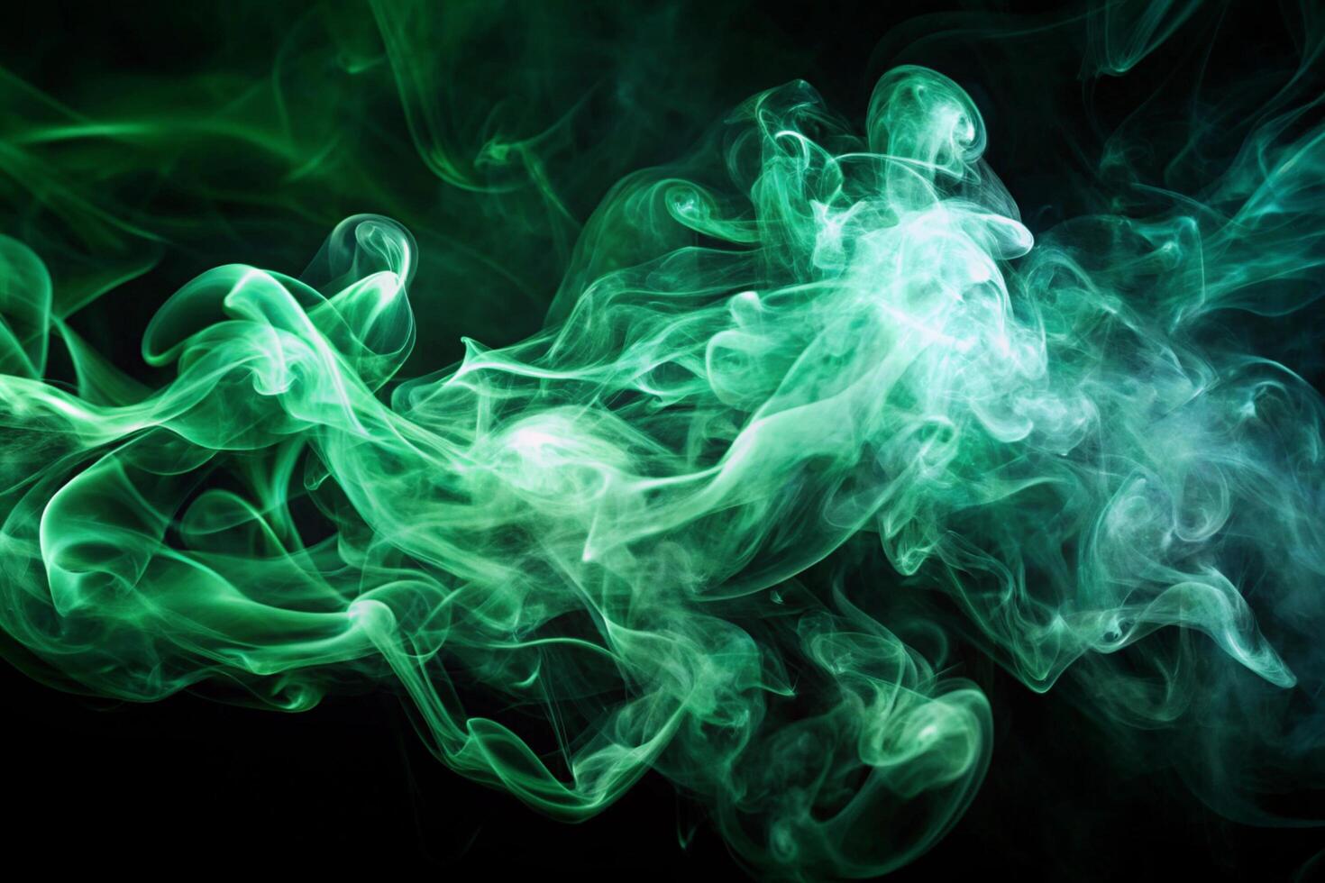Ethereal green smoke swirls creating dynamic and mysterious abstract shapes, ideal for a wallpaper background. photo