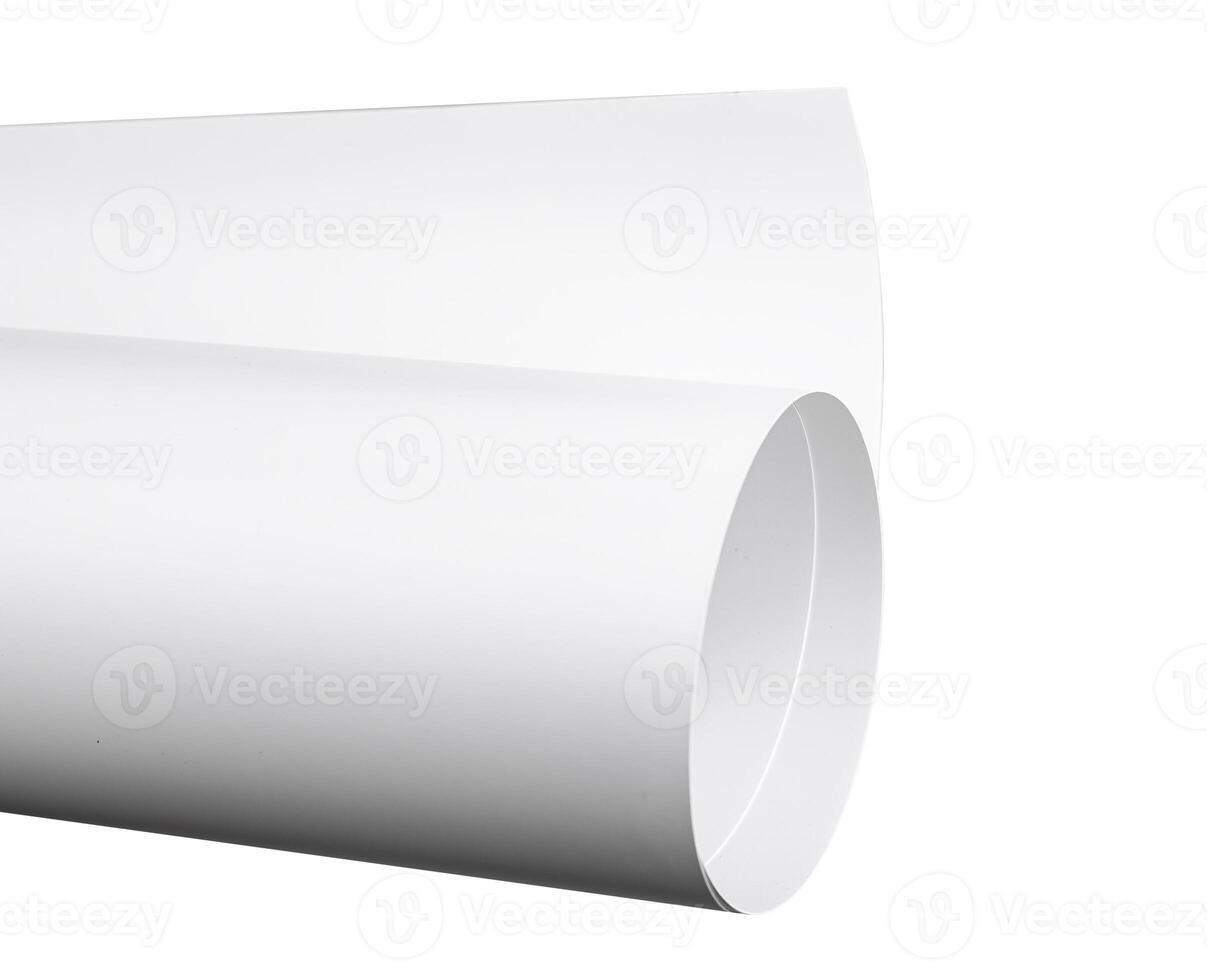 White paper rolled with smooth, curved surface. Flexible, clean, and sleek material with photo