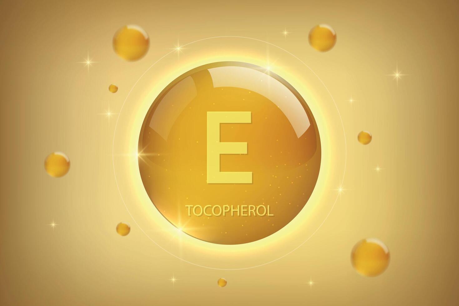 Vitamin E gold icon. Tocopherol vitamin drop pill capsule vector