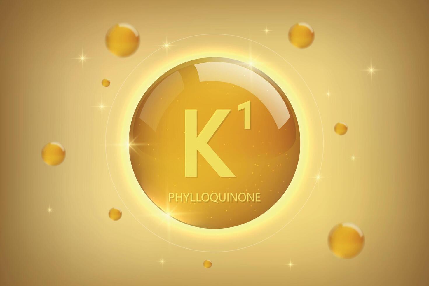 Vitamin K1 gold icon. Phylloquinone vitamin drop pill capsule. vector
