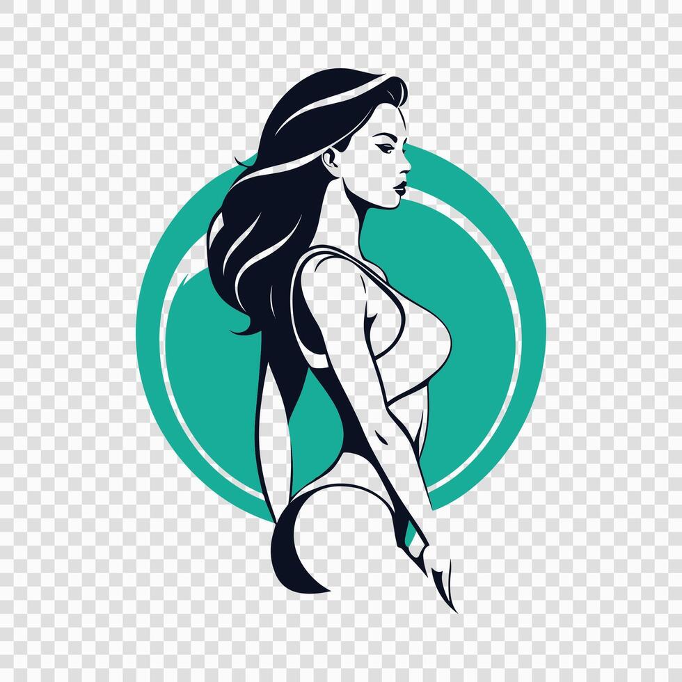 A woman in a bikini silhouette, with a green circle vector