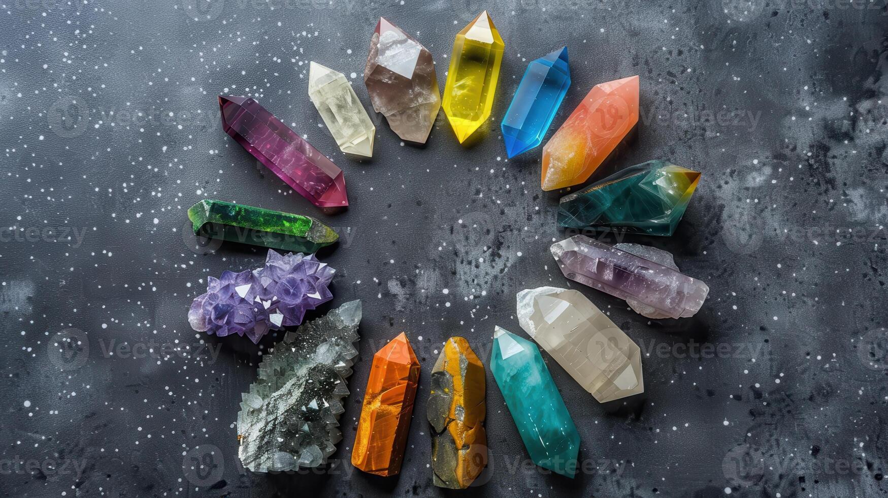 Colorful Crystal Points Arranged in a Circle photo